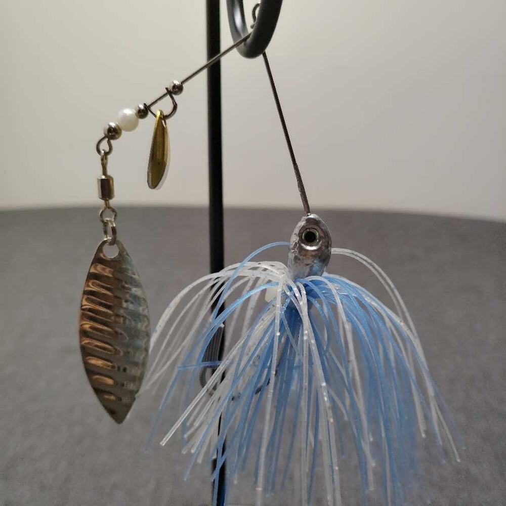 Blue White Spinner Jig Fishing Lure Metal Blade Spinnerbait Bass Walleye Tackle